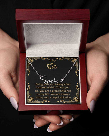 Signature Style Name Necklace with stainless-steel charm in mahogany box angle 2