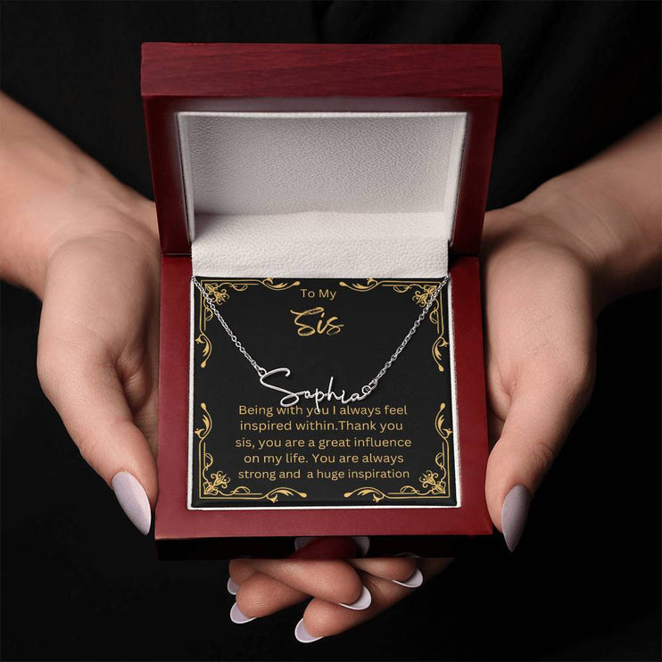 Signature Style Name Necklace with stainless-steel charm in mahogany box angle 2