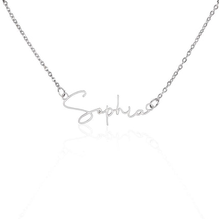 a polished stainless-steel necklace signature name necklace
