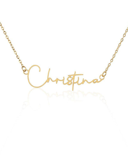 a yellow gold signature name necklace 