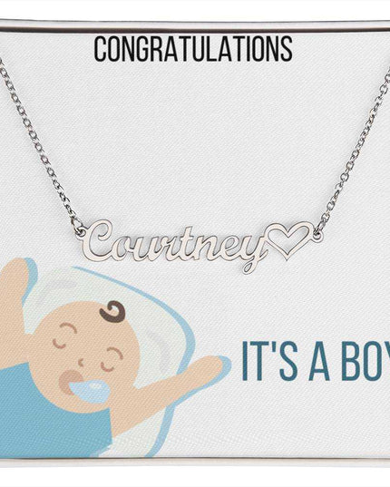 Name With Heart Necklace In Polished Stainless Steel and Two Tone Box