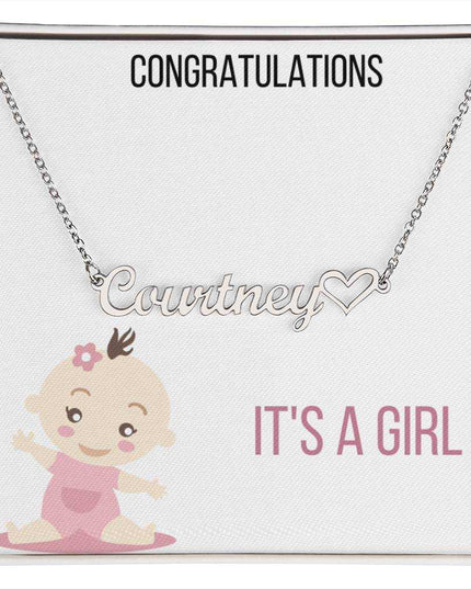 Name With Heart Necklace with polished stainless steel and two tone box