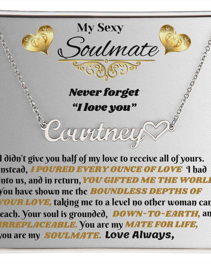 polished stainless-steel name heart necklace in soft box