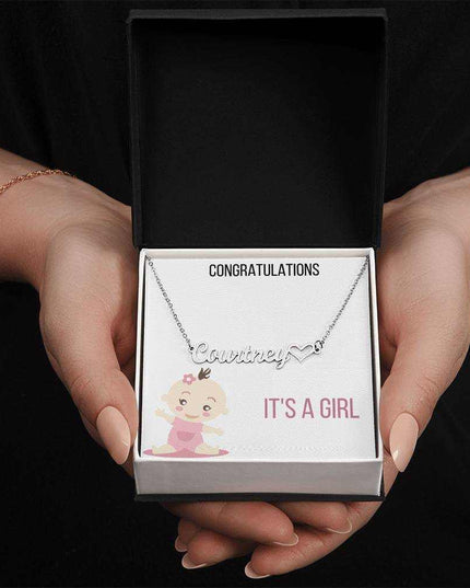 Name With Heart Necklace with polished stainless steel and two tone box