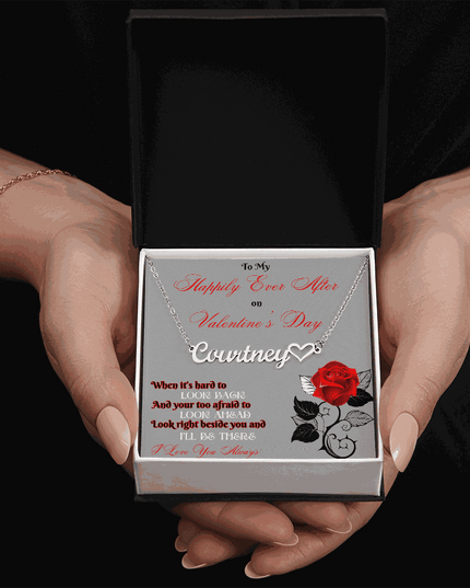 stainless steel name heart necklace in soft box