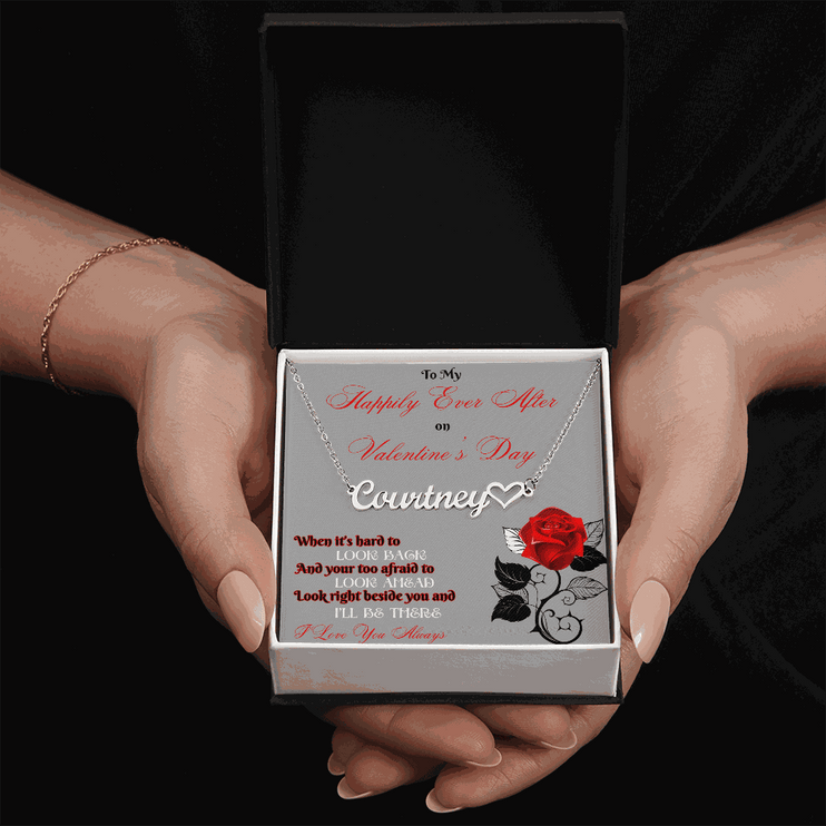 stainless steel name heart necklace in soft box