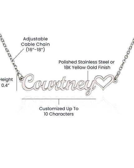 polished stainless-steel name heart necklace product details 