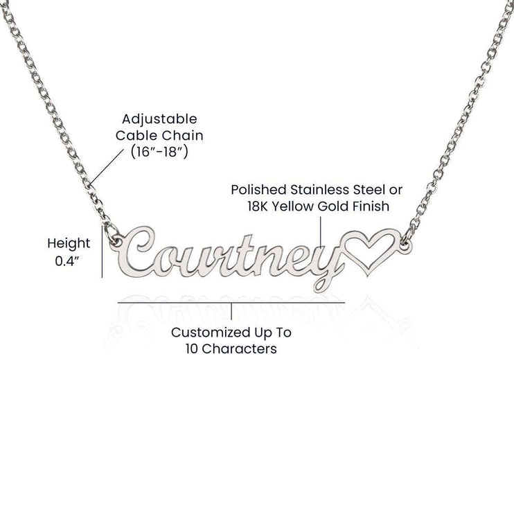 polished stainless-steel name heart necklace product details 