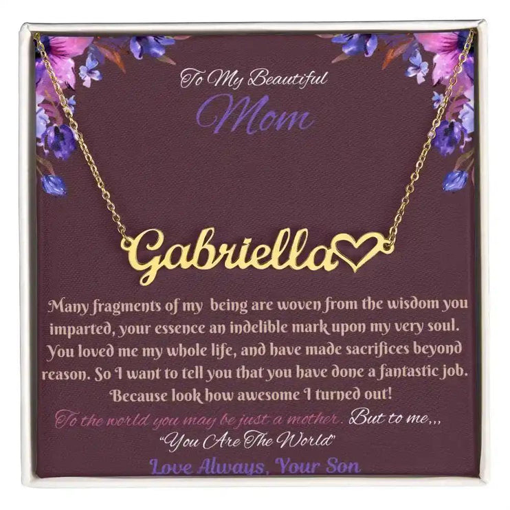  gold name heart necklace in soft box