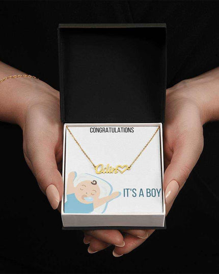 Name With Heart Necklace In Polished Stainless Steel and Two Tone Box