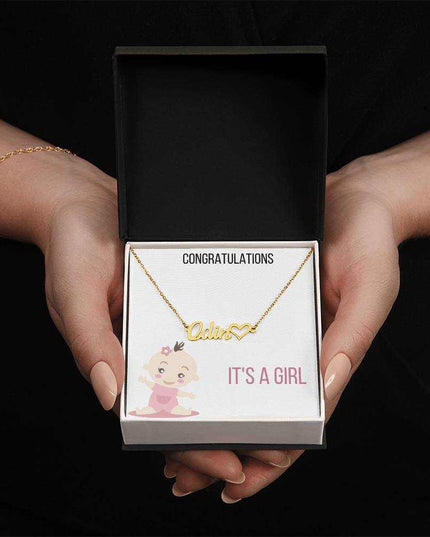 Name With Heart Necklace with yellow gold finish and two tone box