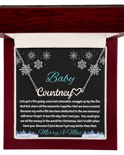 stainless-steel name heart necklace in luxury box up close