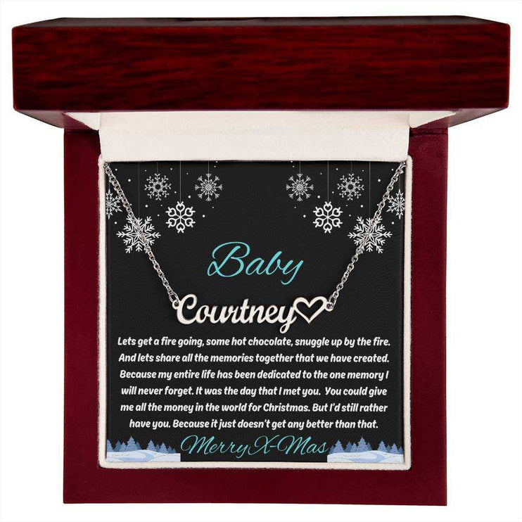 stainless-steel name heart necklace in luxury box up close
