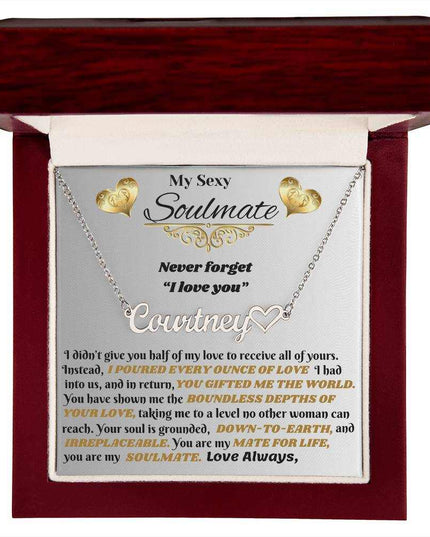 polished stainless-steel name heart necklace in luxury box