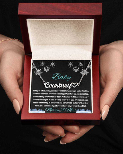 stainless-steel name heart necklace in luxury box up close