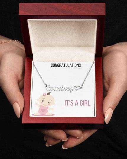 Name With Heart Necklace with stainless steel and mahogany box