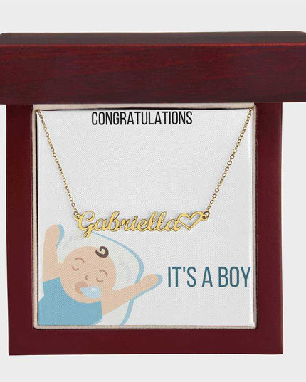 Name With Heart Necklace In Yellow Gold and Mahogany Box