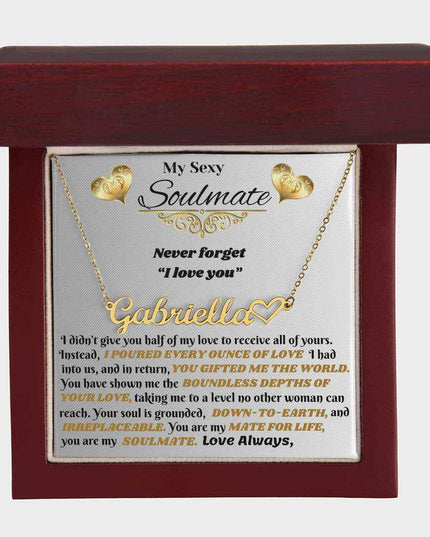 18k name heart necklace in luxury box