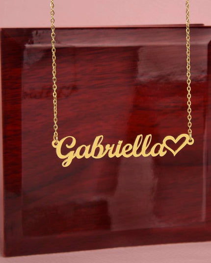 18k name heart necklace in luxury box