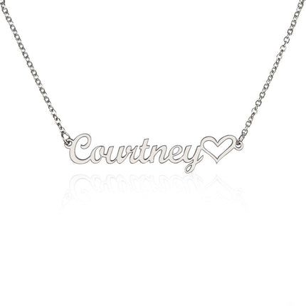 silver variant name with heart necklace on white background 