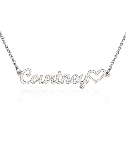 silver variant name with heart necklace on white background 