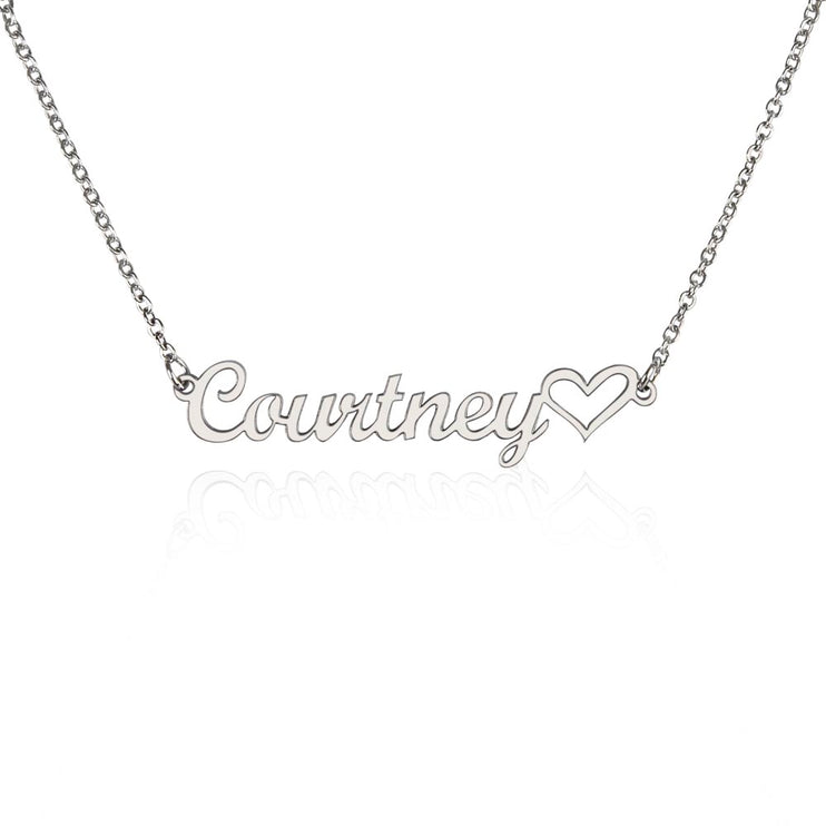 silver variant name with heart necklace on white background 