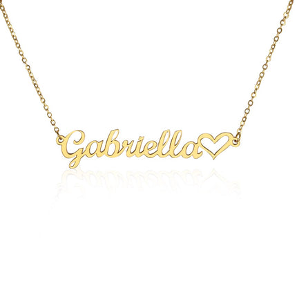 name with heart necklace on white background with gold variant