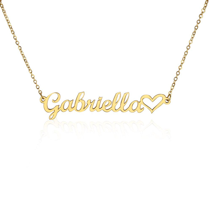 name with heart necklace on white background with gold variant