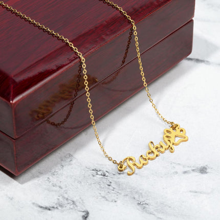 pet name paw print necklace with luxury mahogany box with gold variant