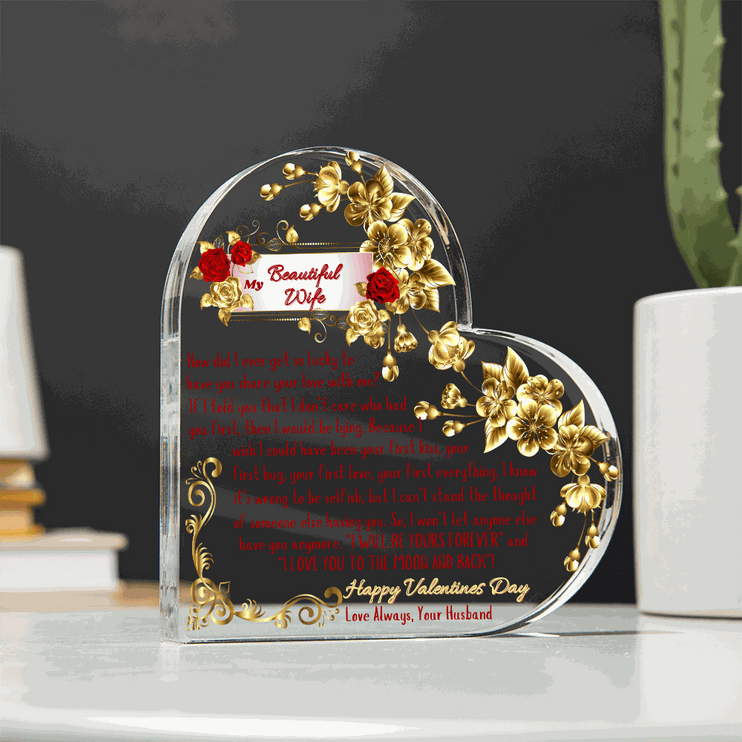 Acrylic Heart Plaque on a kitchen table with light setting