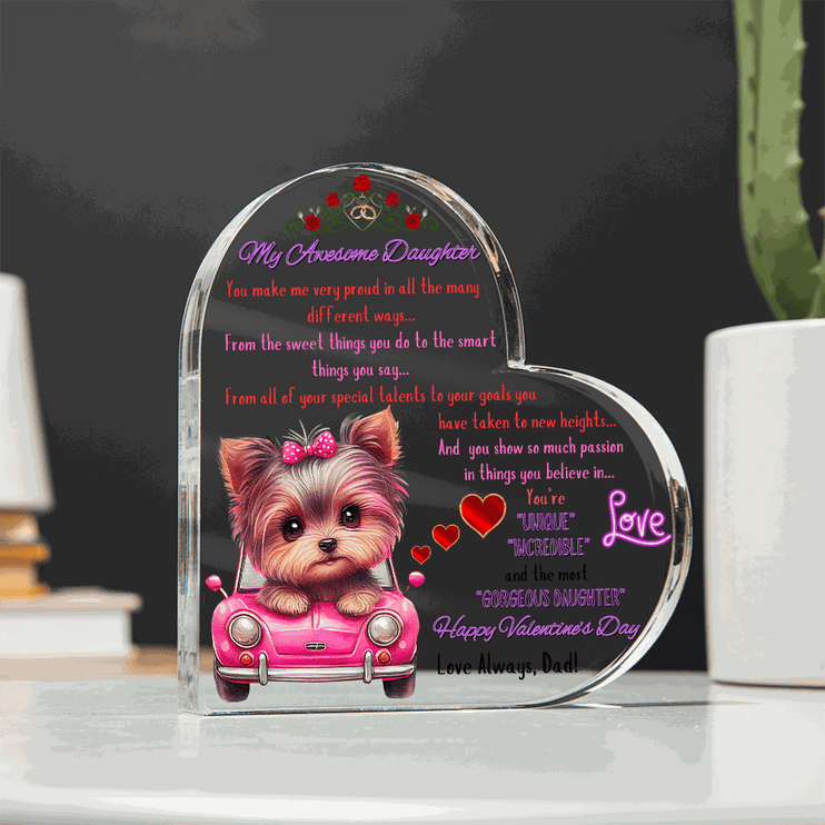 acrylic heart plaque on a kitchen counter