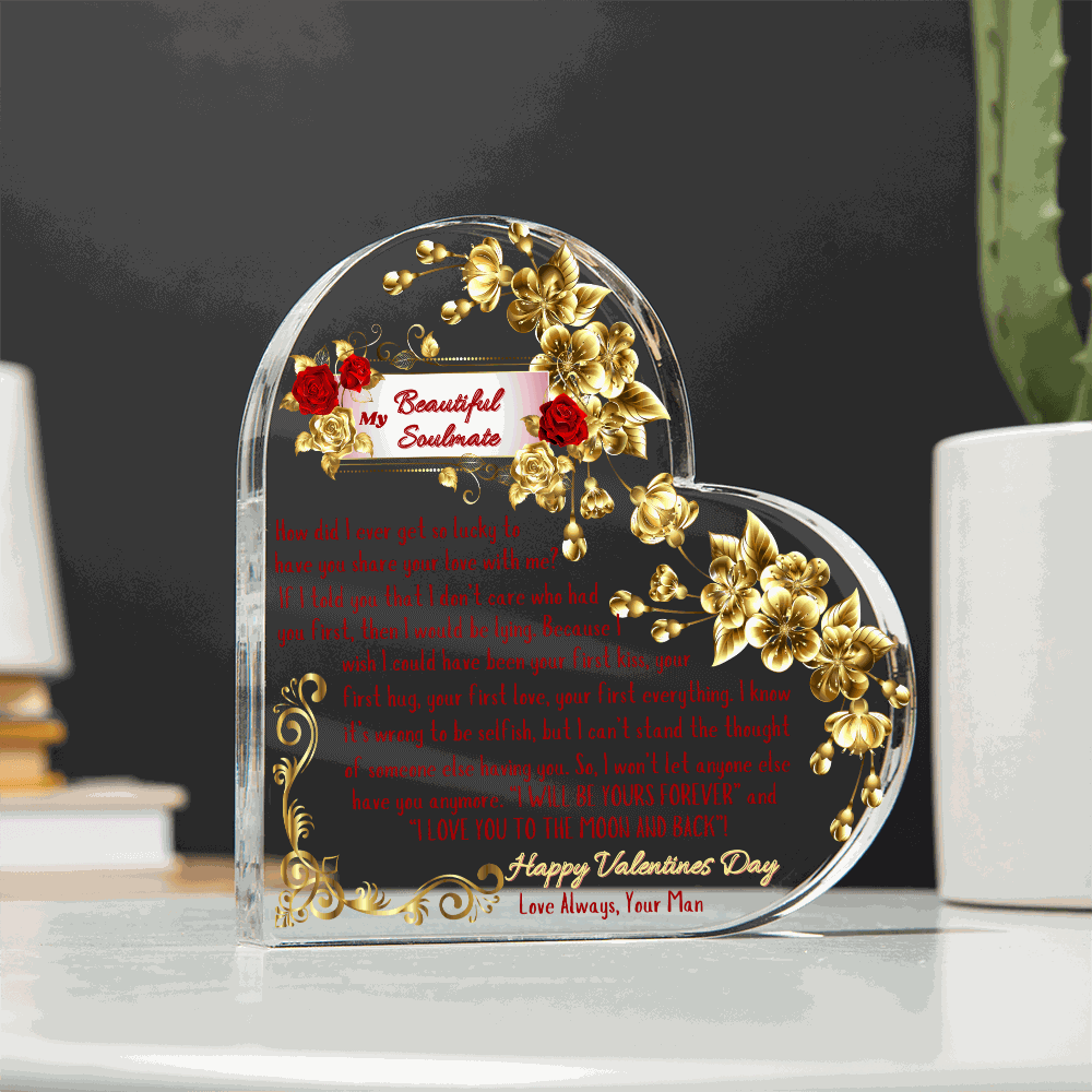 Acrylic Heart Plaque on a kitchen table with dark setting