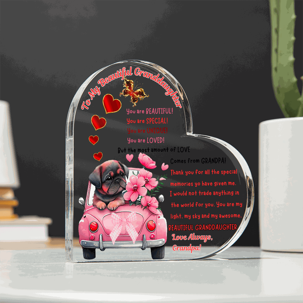 acrylic heart plaque on a kitchen table with lighting