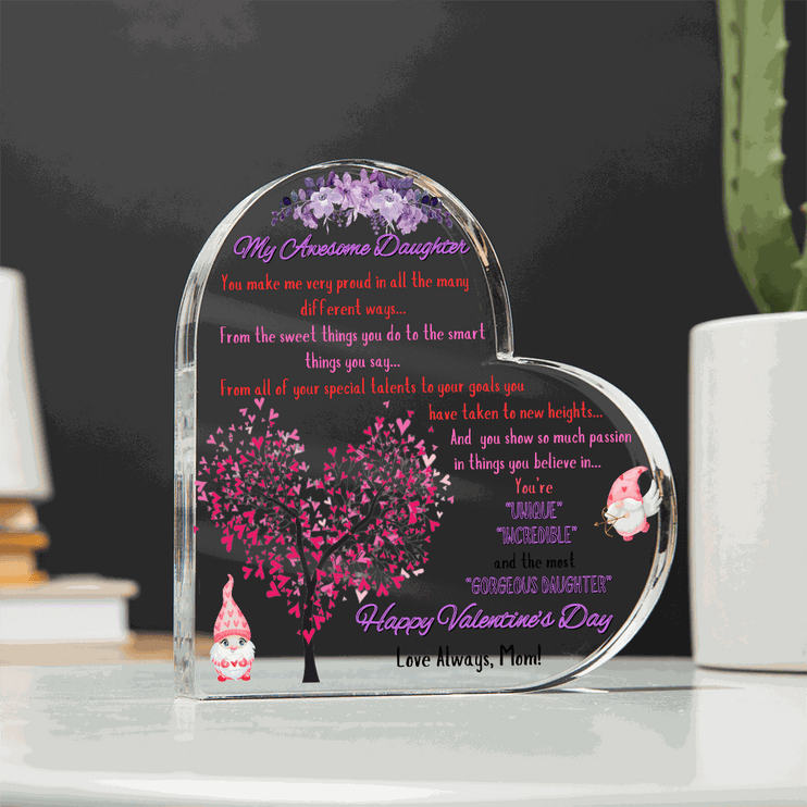 acrylic heart plaque on a kitchen counter