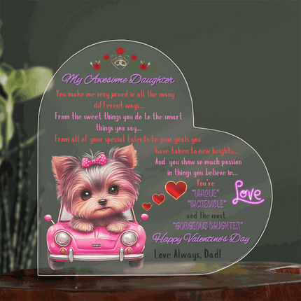 acrylic heart plaque on a desk