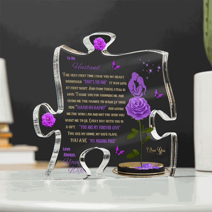 acrylic puzzle plaque on a kitchen table