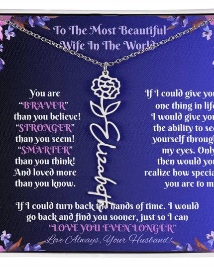Flower Name Necklace for WIFE from HUSBAND