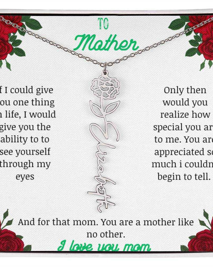 flower name necklace with white gold variant to mother message card in standard box