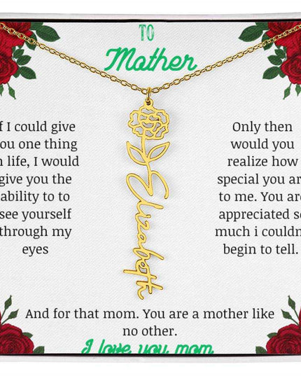 flower name necklace with white gold variant to mother message card in standard box