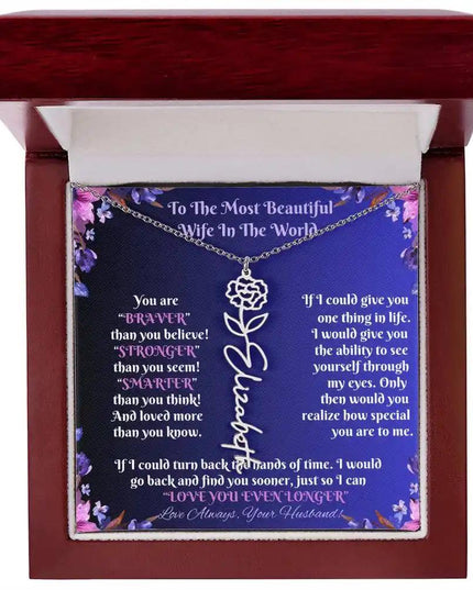  polished stainless-steel flower name necklace 