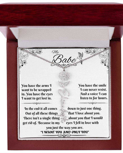 polished stainless-steel flower name necklace in luxury box