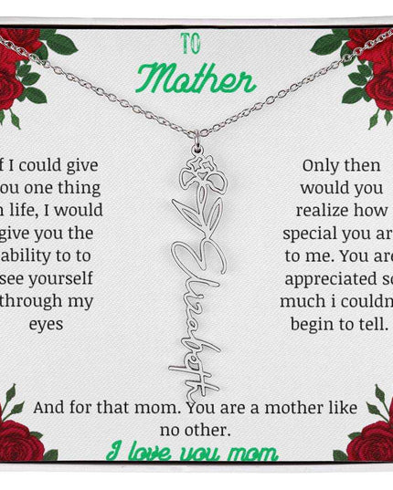 flower name necklace with white gold variant to mother message card in standard box