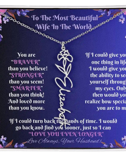  polished stainless-steel flower name necklace 