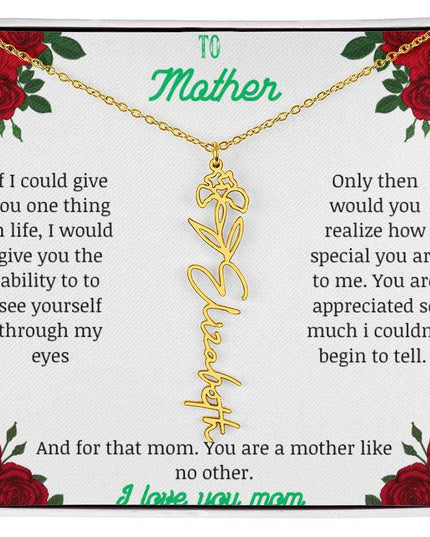 flower name necklace with white gold variant to mother message card in standard box