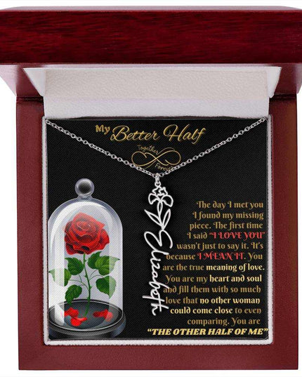 polished stainless steel flower name necklace in luxury box 