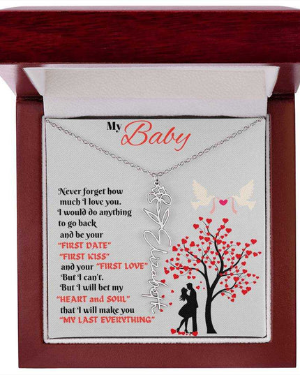 polished stainless-steel flower name necklace in luxury box