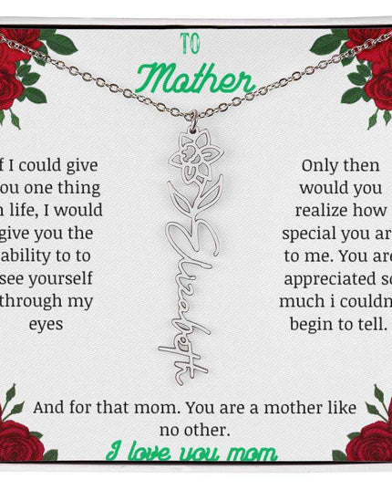 flower name necklace with white gold variant to mother message card in standard box