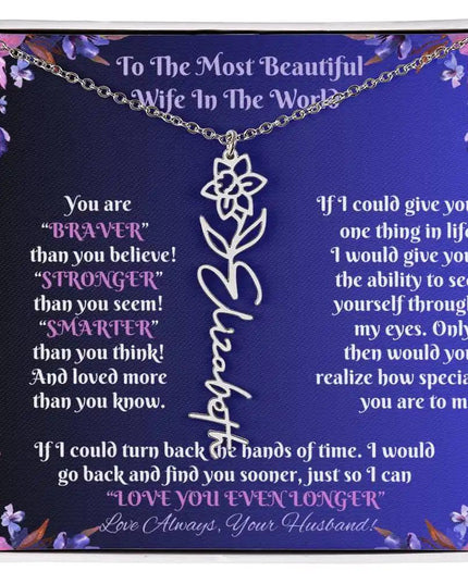  polished stainless-steel flower name necklace 