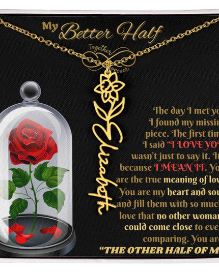 18k flower name necklace in soft box 