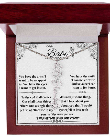 polished stainless-steel flower name necklace in luxury box